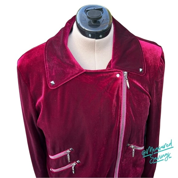 Bagatelle [NWT] Burgundy Wine Velvet-like Moto Jacket - Size Large - Picture 6 of 14